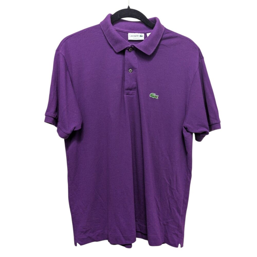 Lacoste Classic Fit Polo Shirt Mens Sz Large Deep Purple Croc Logo 100% Cotton